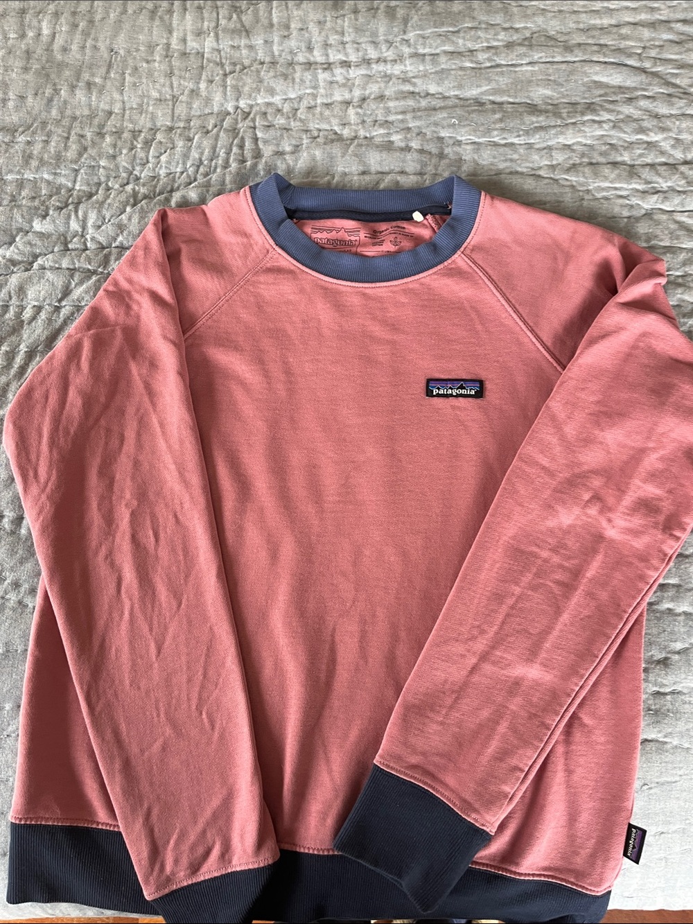 Patagonia Coral Pink Crewneck Sweatshirt with Navy Trim